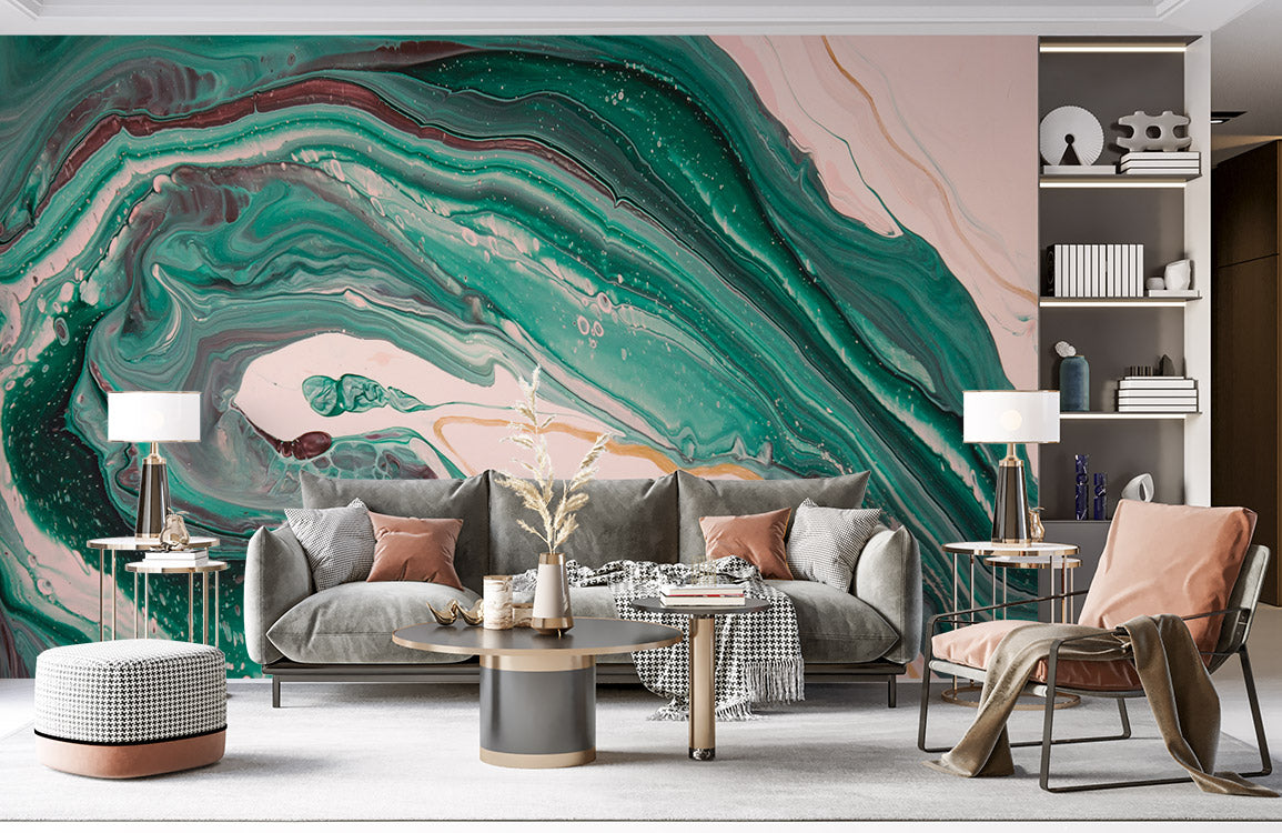 Emerald Green Marble Swirl Mural Wallpaper