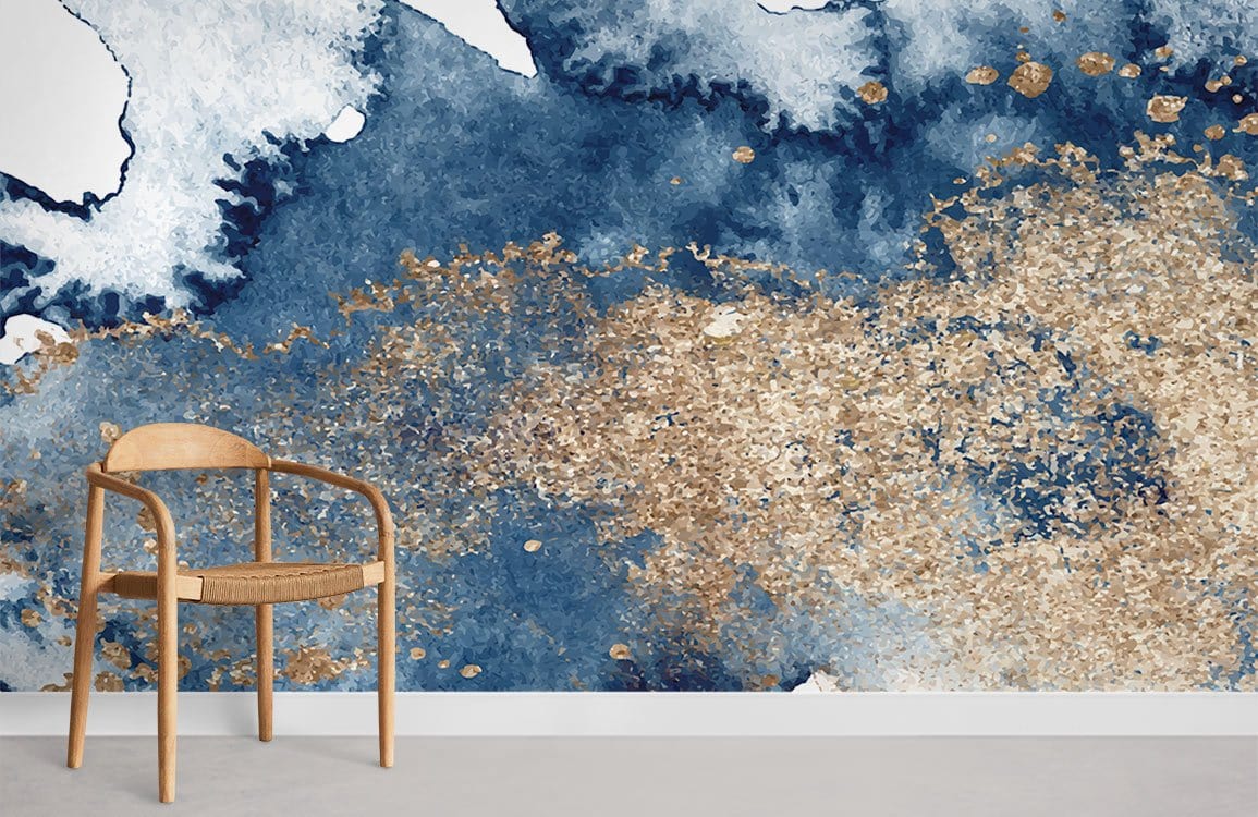 Navy Gold Watercolor Abstract Mural Wallpaper