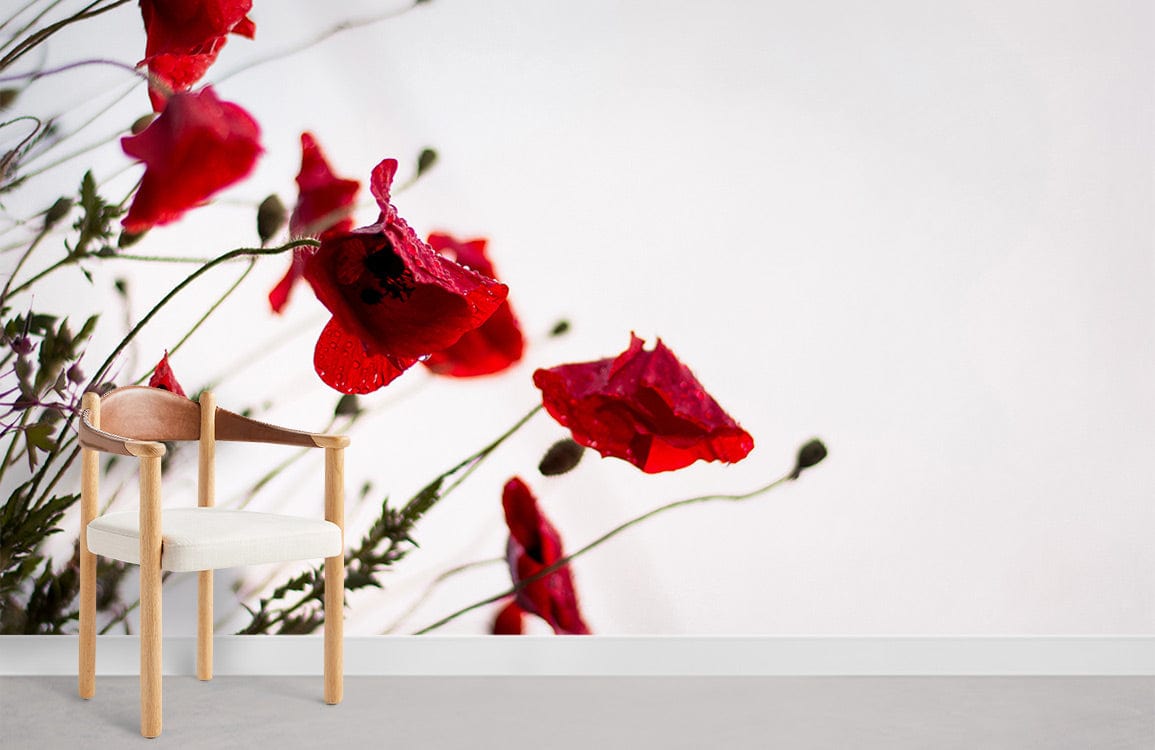 Vibrant Red Floral Mural Wallpaper