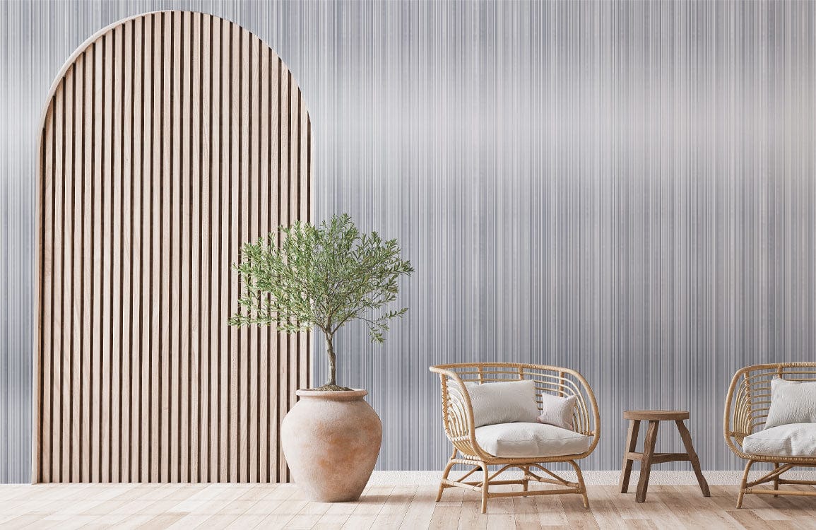 Modern Silver Striped Mural Wallpaper