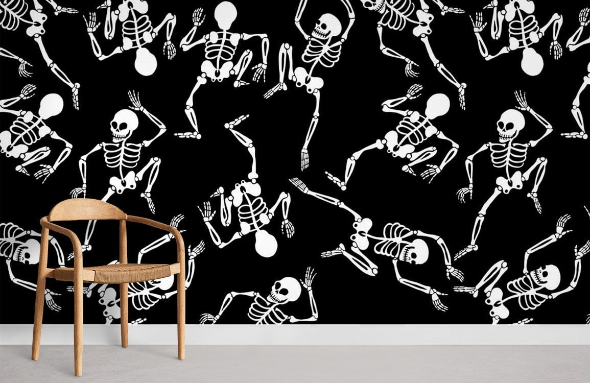 Whimsical Dancing Skeletons Mural Wallpaper