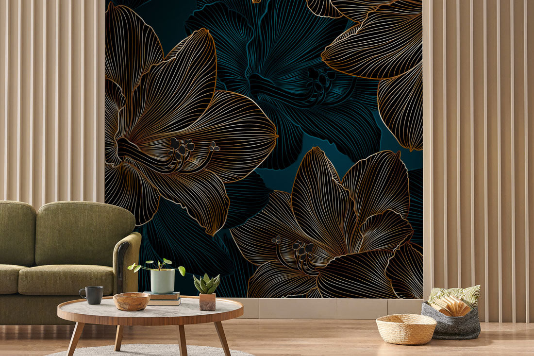 Golden Bloom Symphony Mural Wallpaper