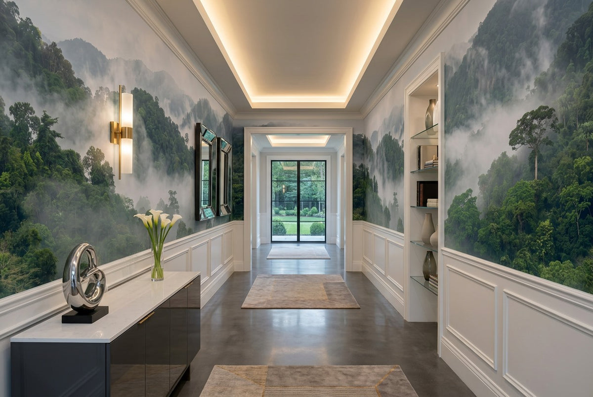 Hazy Misty Forest Wallpaper Mural interior scene