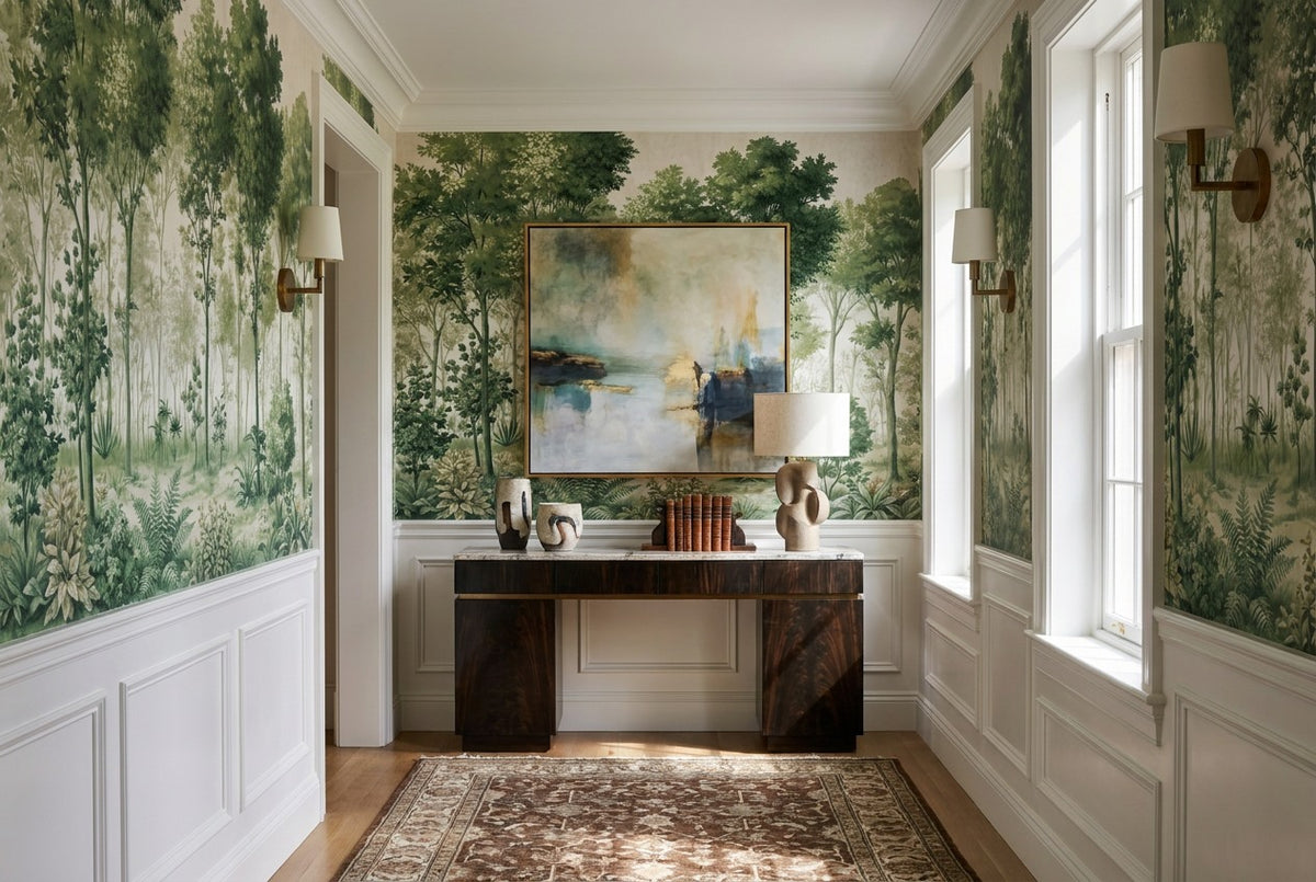 Natural Forest Green Wallpaper Mural interior scene