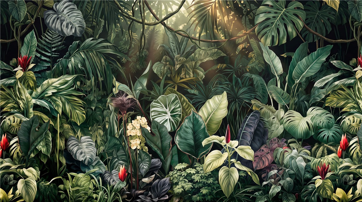 Mossy Foliage Green Jungle Wallpaper Mural interior scene