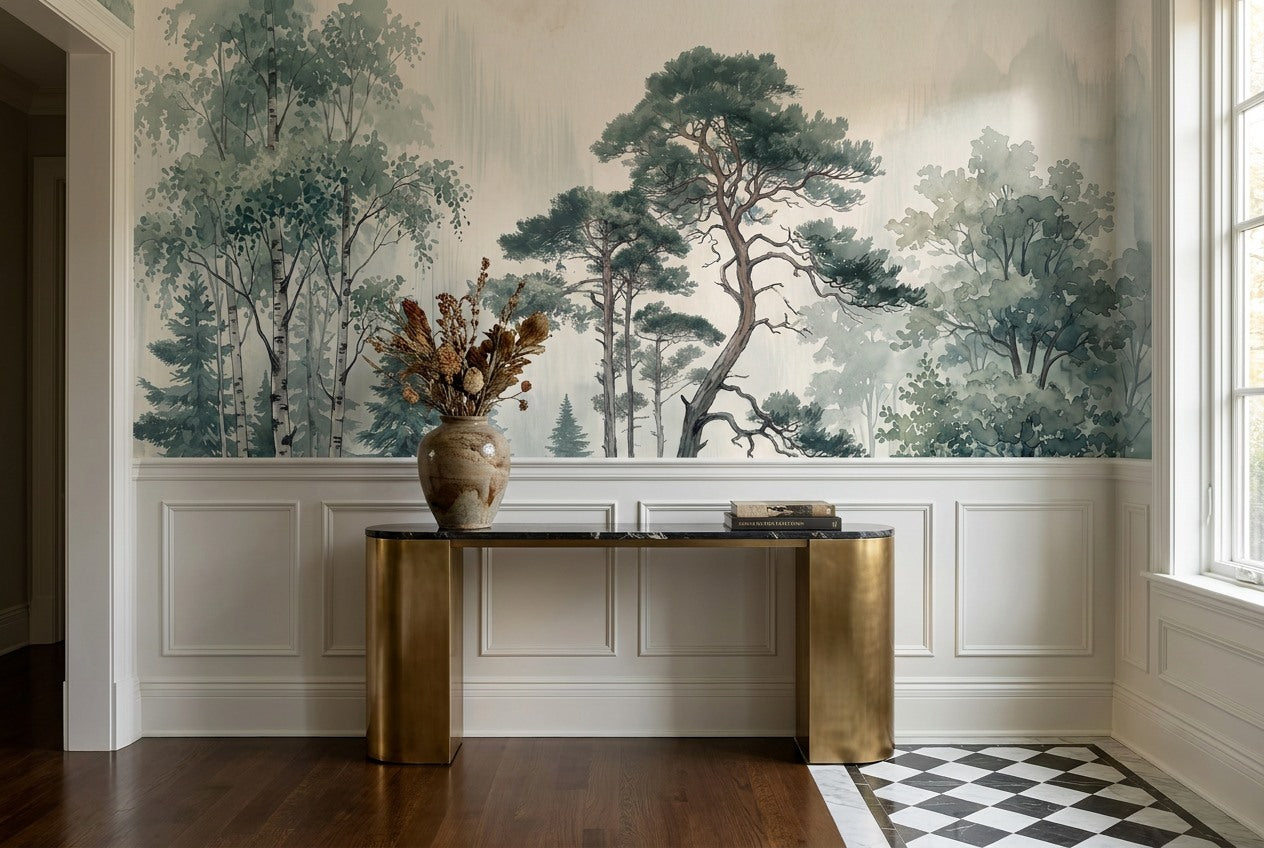 Cool Misty Forest Wallpaper Mural interior scene