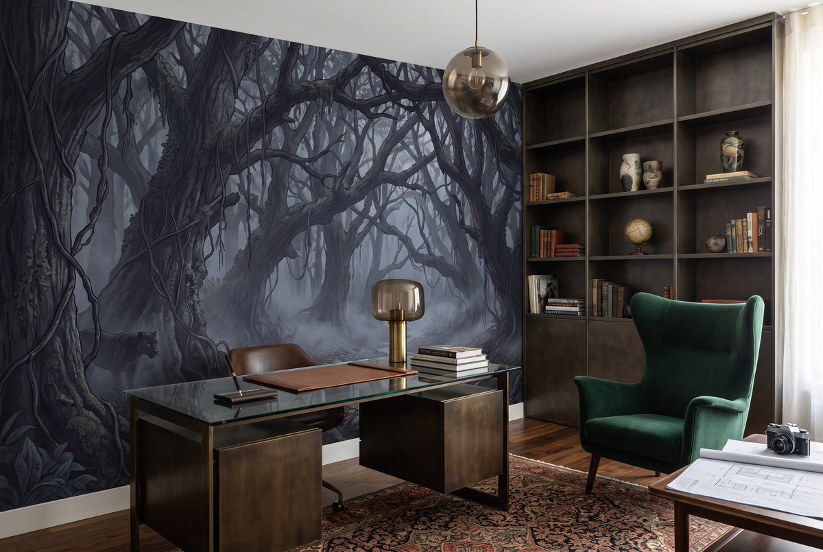 Deep Mist Dark Forest Wallpaper Mural interior scene