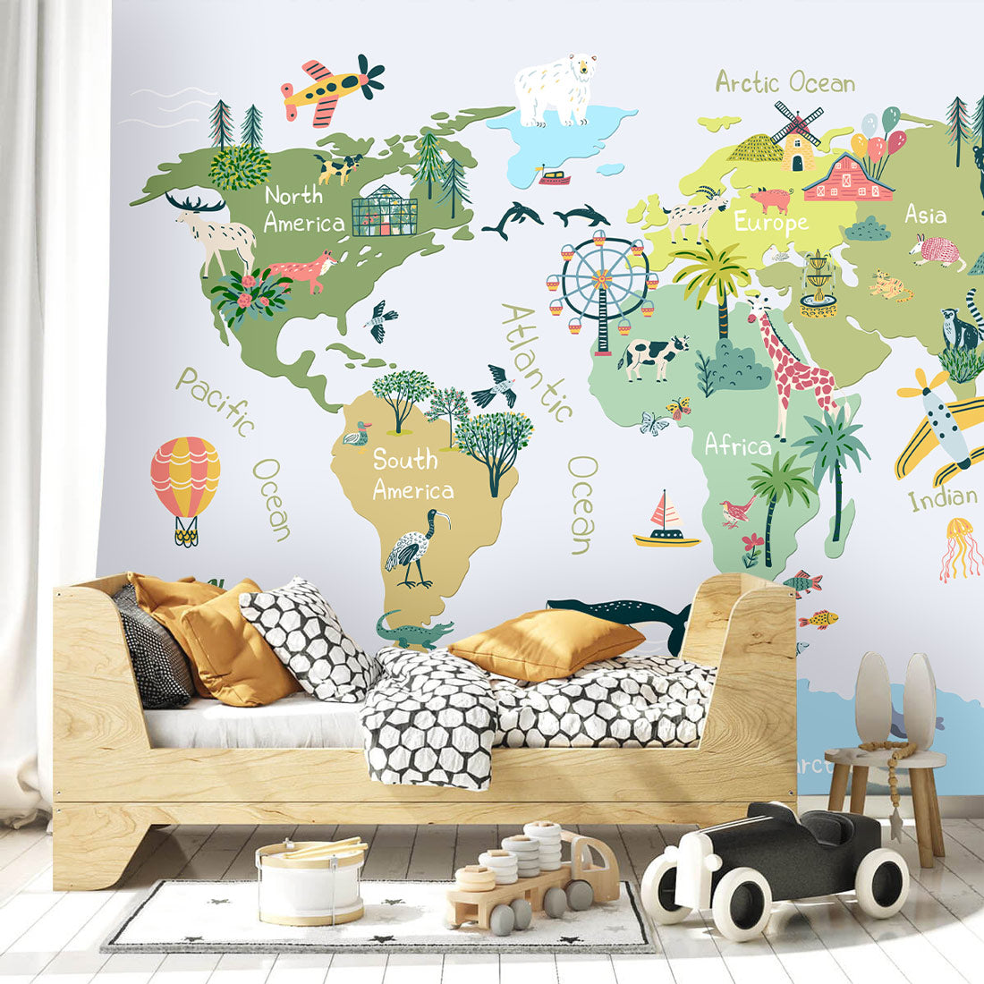 World Map Kids Room Wallpaper in bedroom