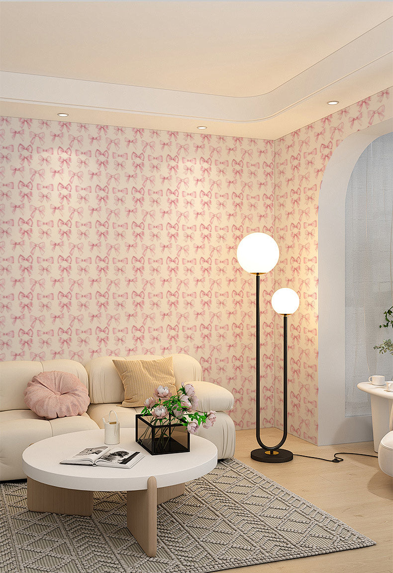 Sweetheart Bows Mural Wallpaper in living room