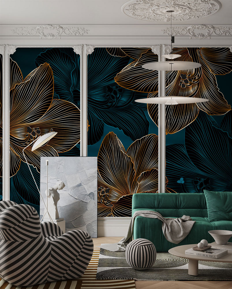 Golden Bloom Symphony Mural Wallpaper