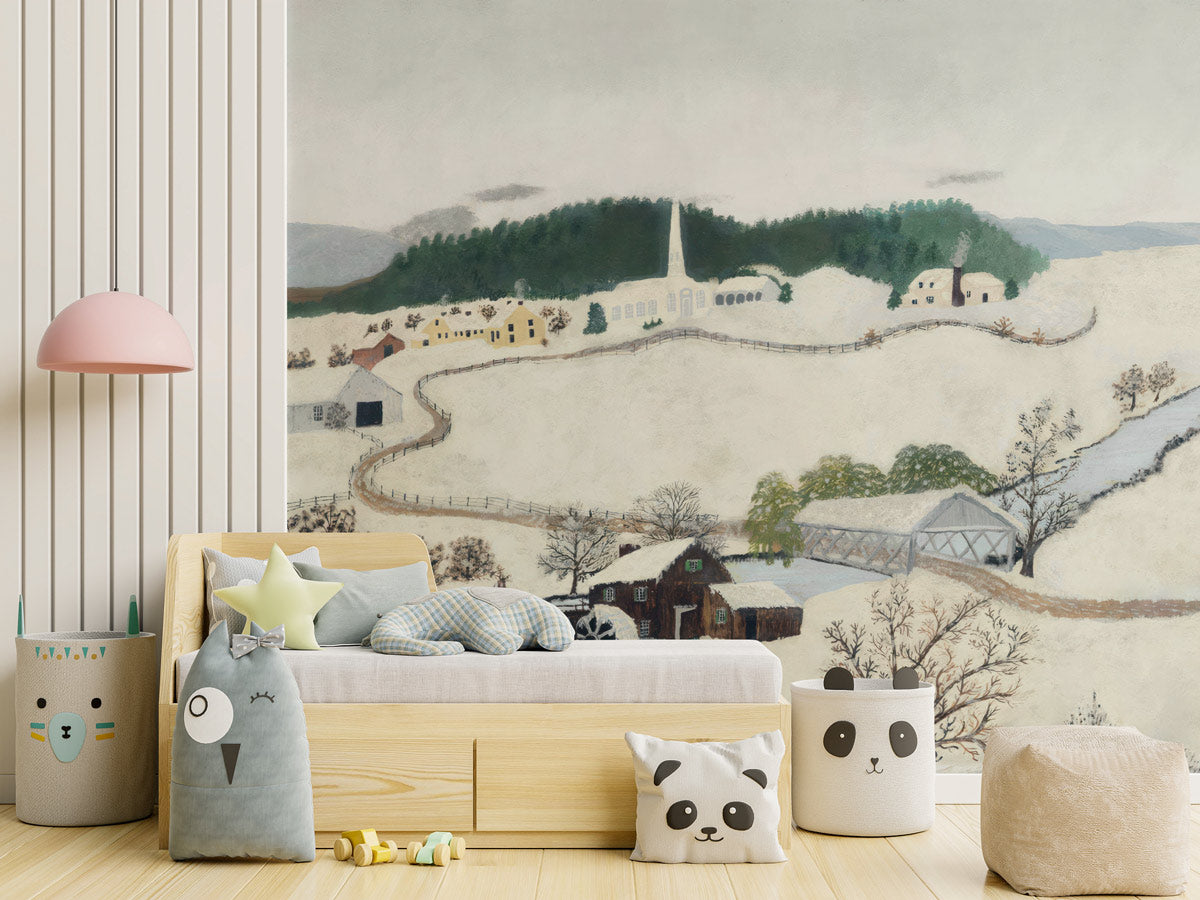 Snowy Hillside Retreat Mural Wallpaper