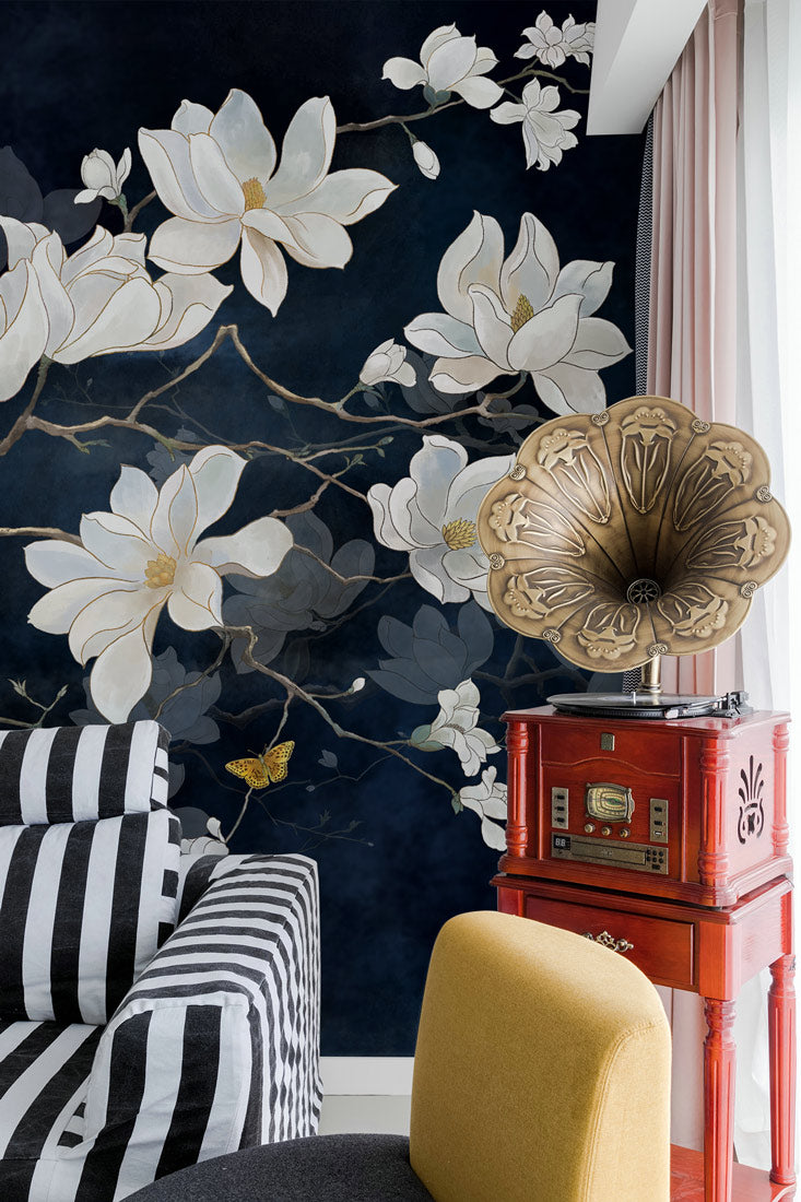 Magnolia Blossom and Butterflies Mural Wallpaper