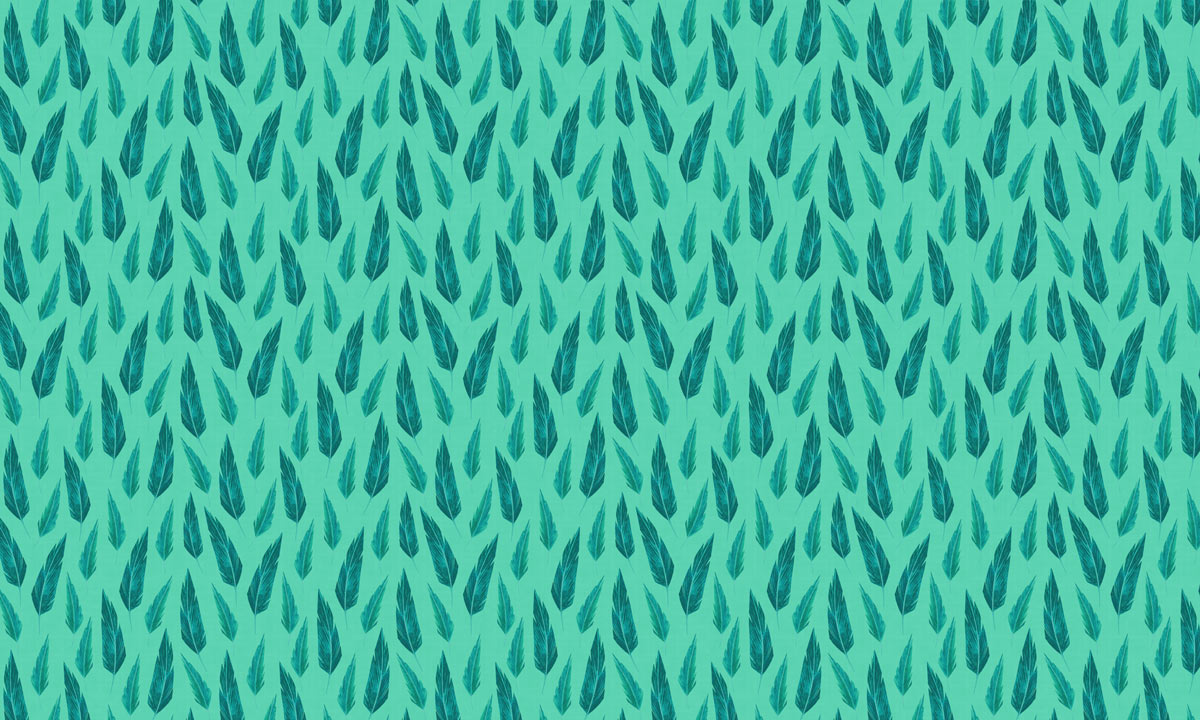 wallpaper mural with green feathers in a living room