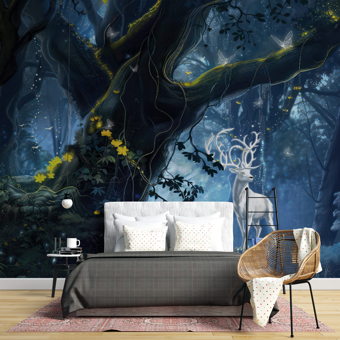 Enchanted Forest Haven Mural Wallpaper in bedroom