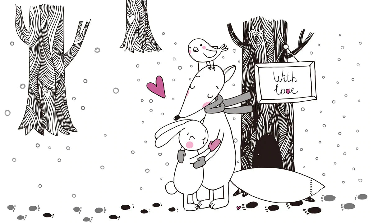 Decorate your home with this adorable wallpaper mural of girls and animals!