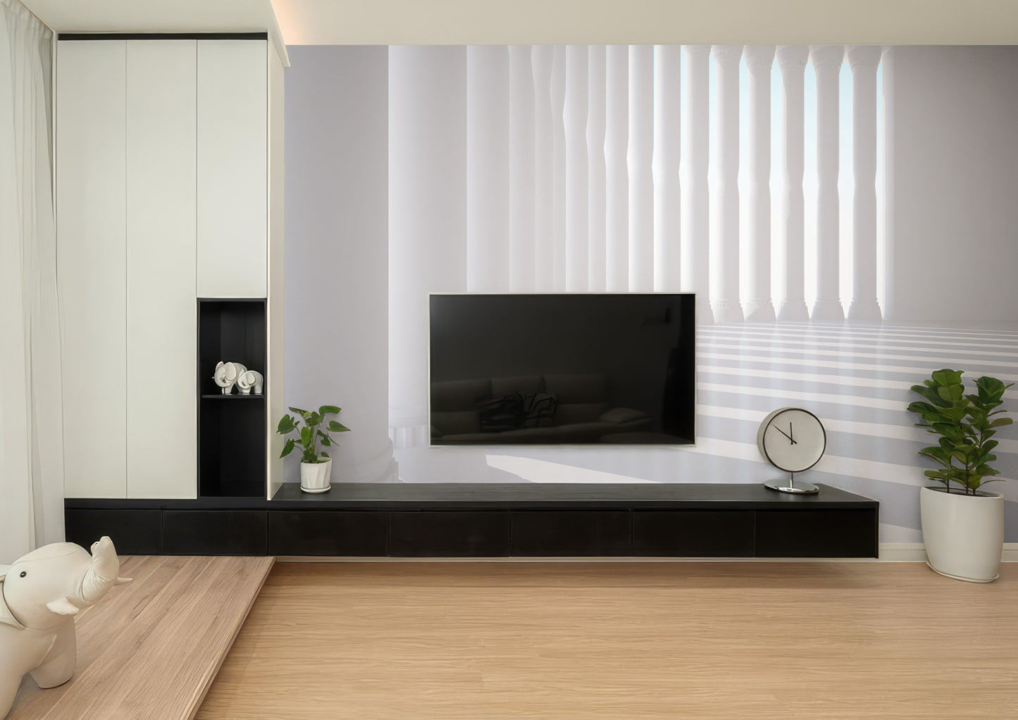 Timeless Column Perspective Mural Wallpaper in living room