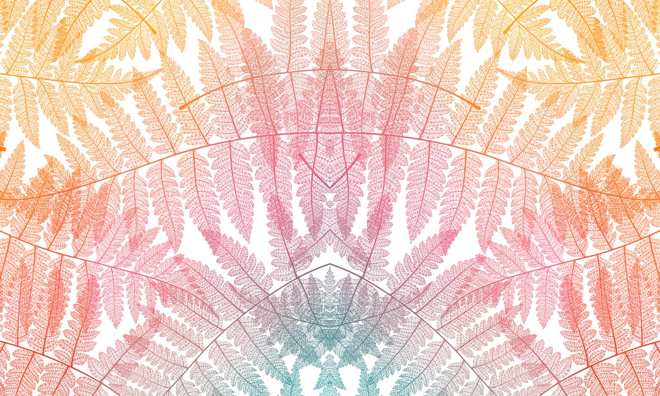 Wallpaper artwork consisting of colourful leaves spliced together