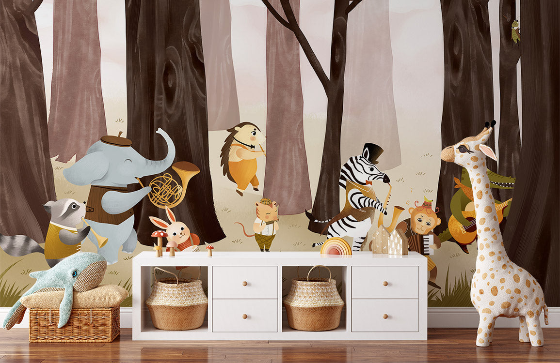 Wallpaper Mural of a Concert Animal Band for Use in Home Decoration