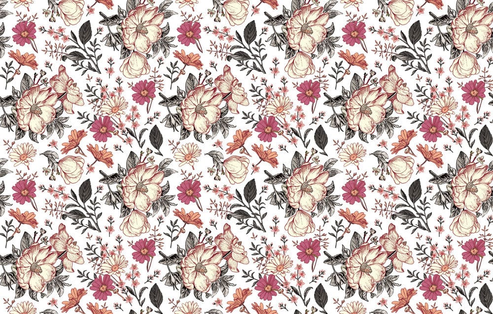 Wallpaper mural for the home decorated with shredded pink daisies.