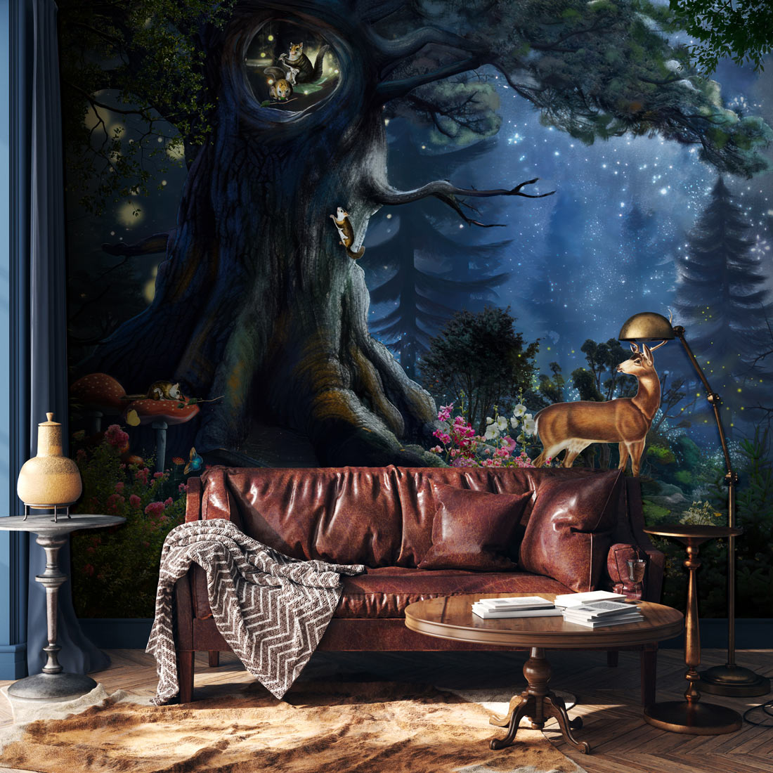 Enchanted Forest Dream Mural Wallpaper in living room