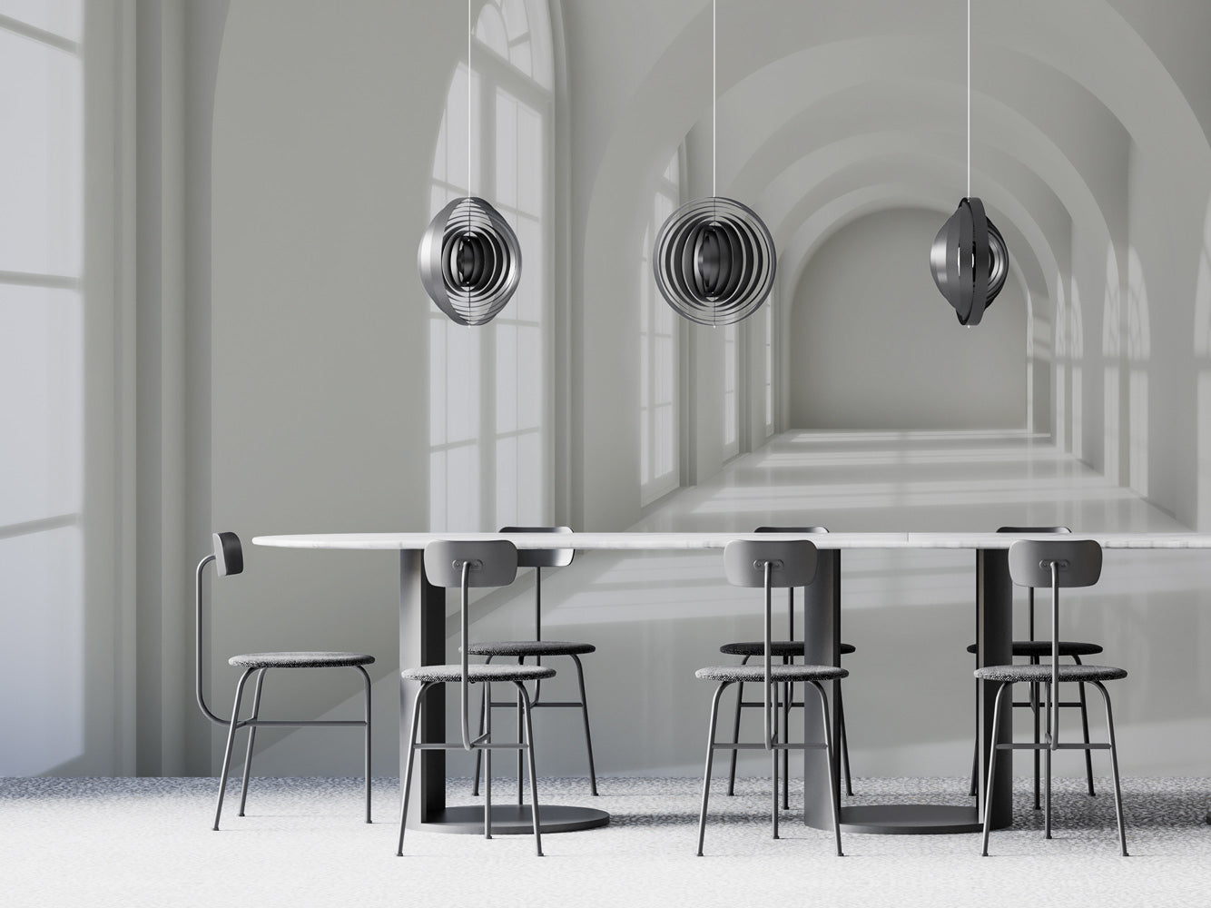 Tranquil Arched Hallway Mural Wallpaper in dining area