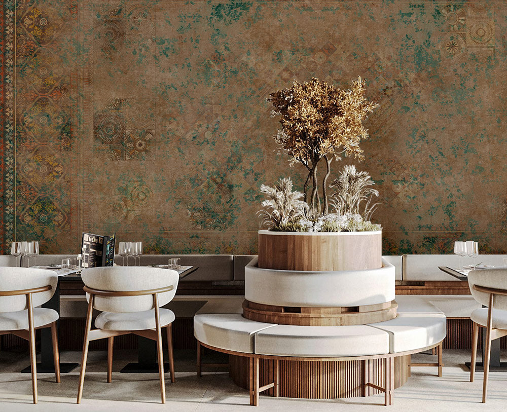 Vintage Distressed Classical Wall Wallpaper in dining area