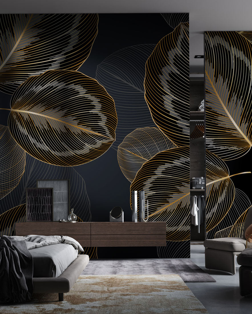 Golden Leaf Elegance Mural Wallpaper