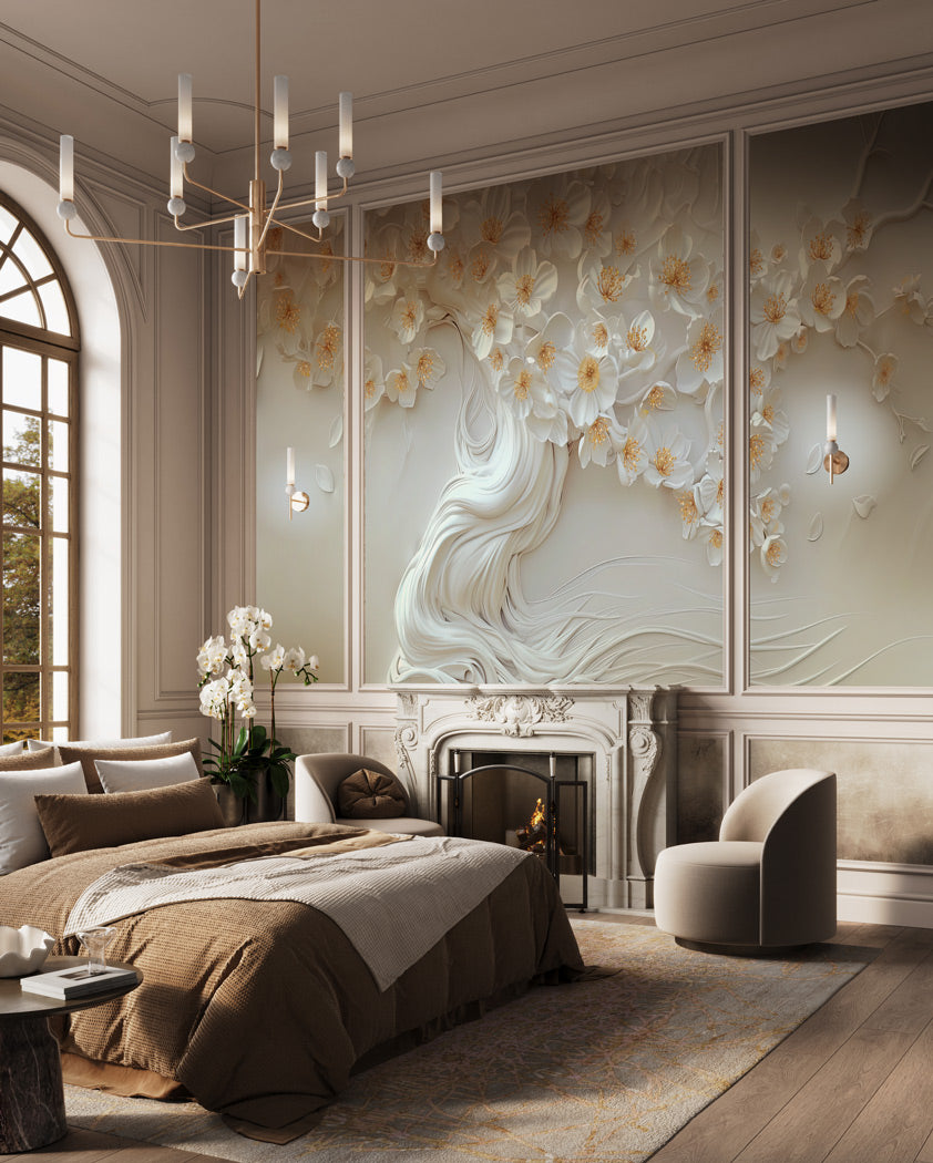 Luxurious Floral Harmony Mural Wallpaper in bedroom