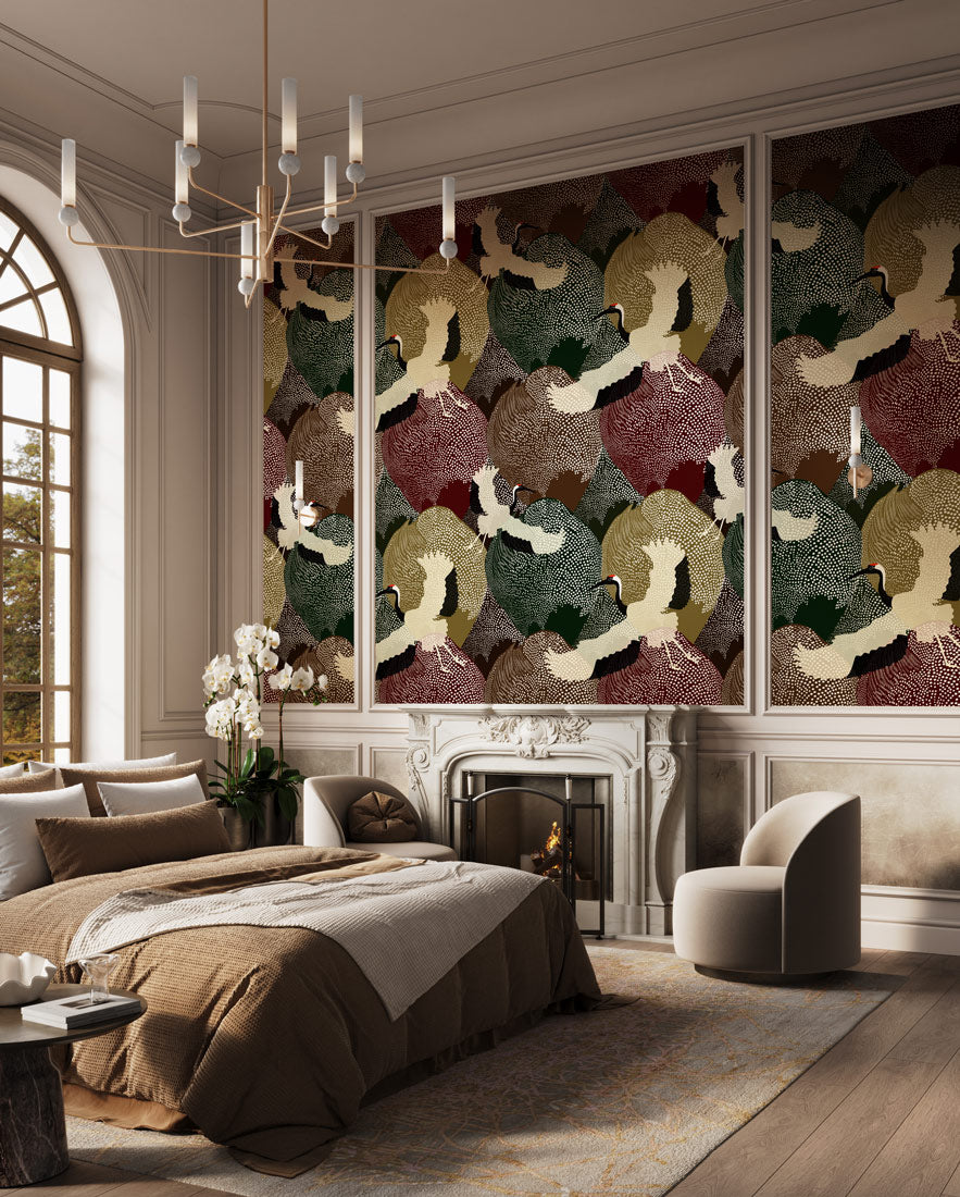 Cranes Over Peaks Mural Wallpaper in bedroom