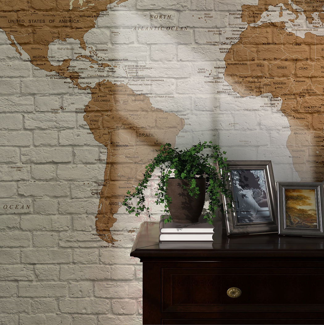 World Map Brick Wall Wallpaper