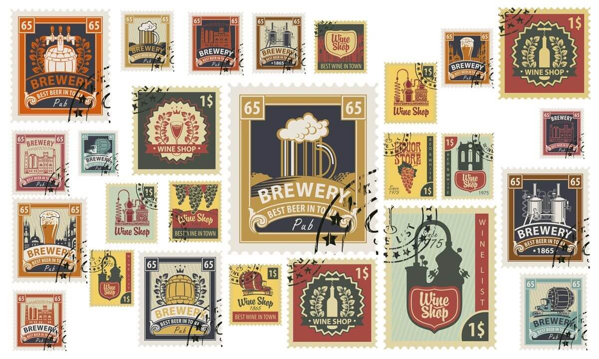 Wallpaper mural with a design of beer cups with a stamp pattern for home decoration