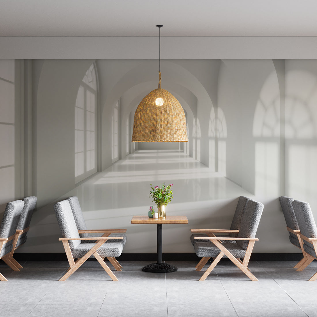 Tranquil Arched Hallway Mural Wallpaper in lounge