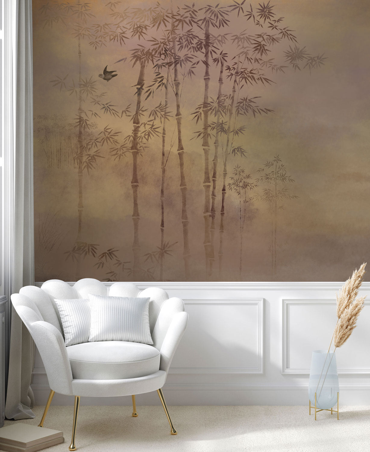 Golden Bamboo Forest Mural Wallpaper in living room