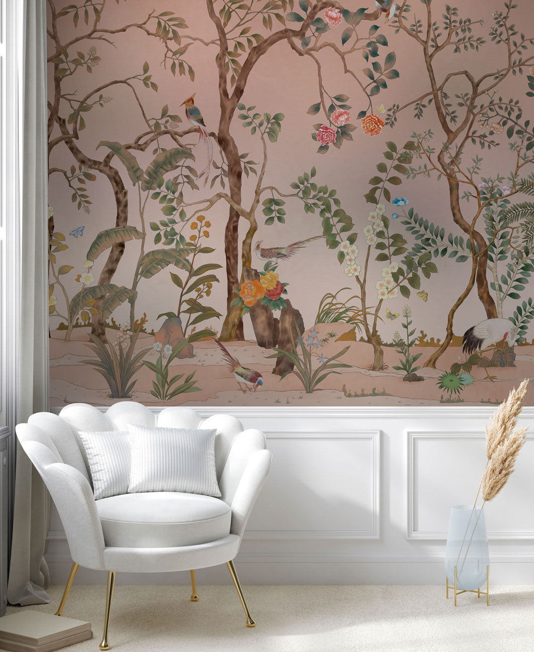 Peach Blossom Paradise Mural Wallpaper in living room