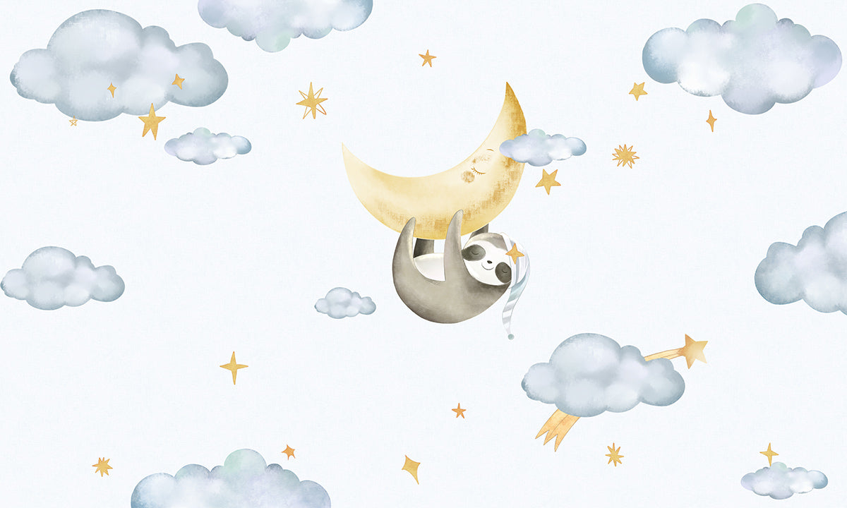 Sloth on moon cartoon Wallpaper Mural for wall