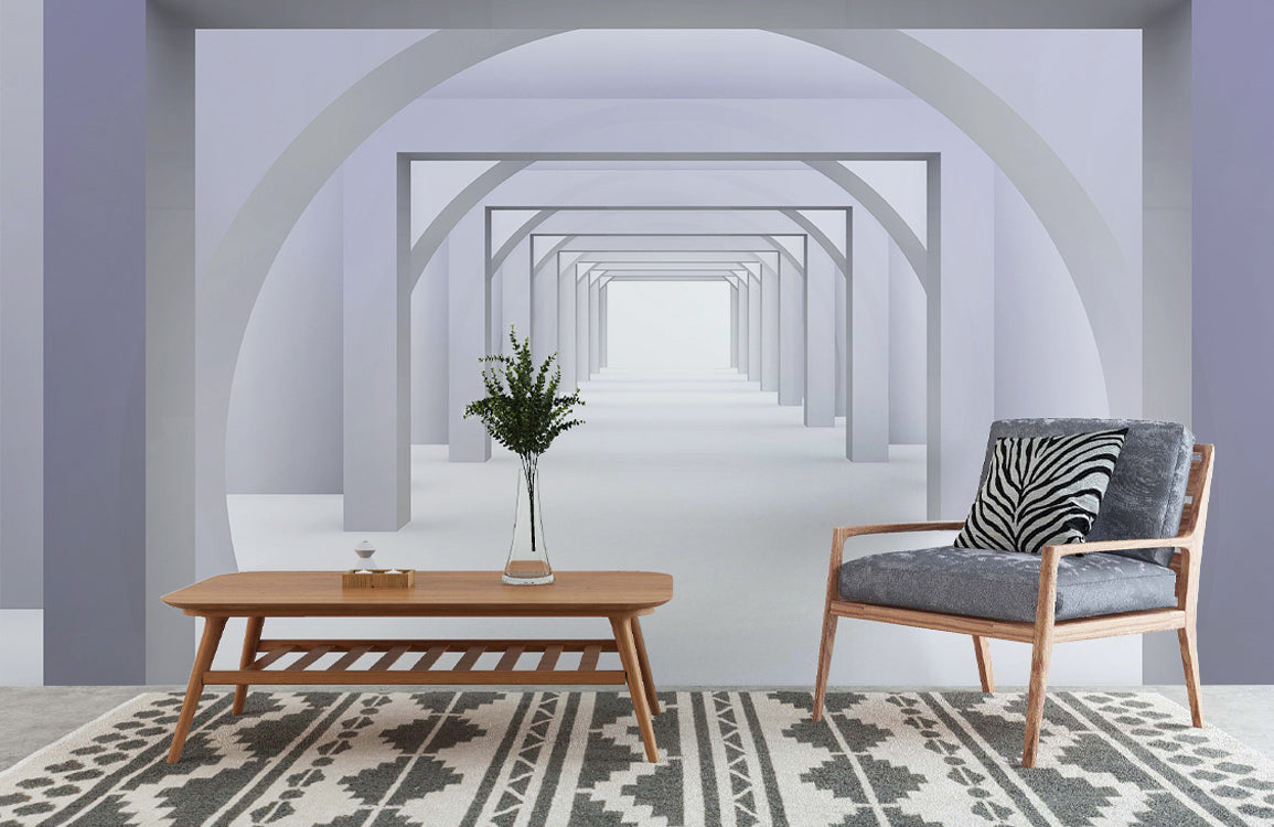 Endless Arch Perspective Mural Wallpaper in living room