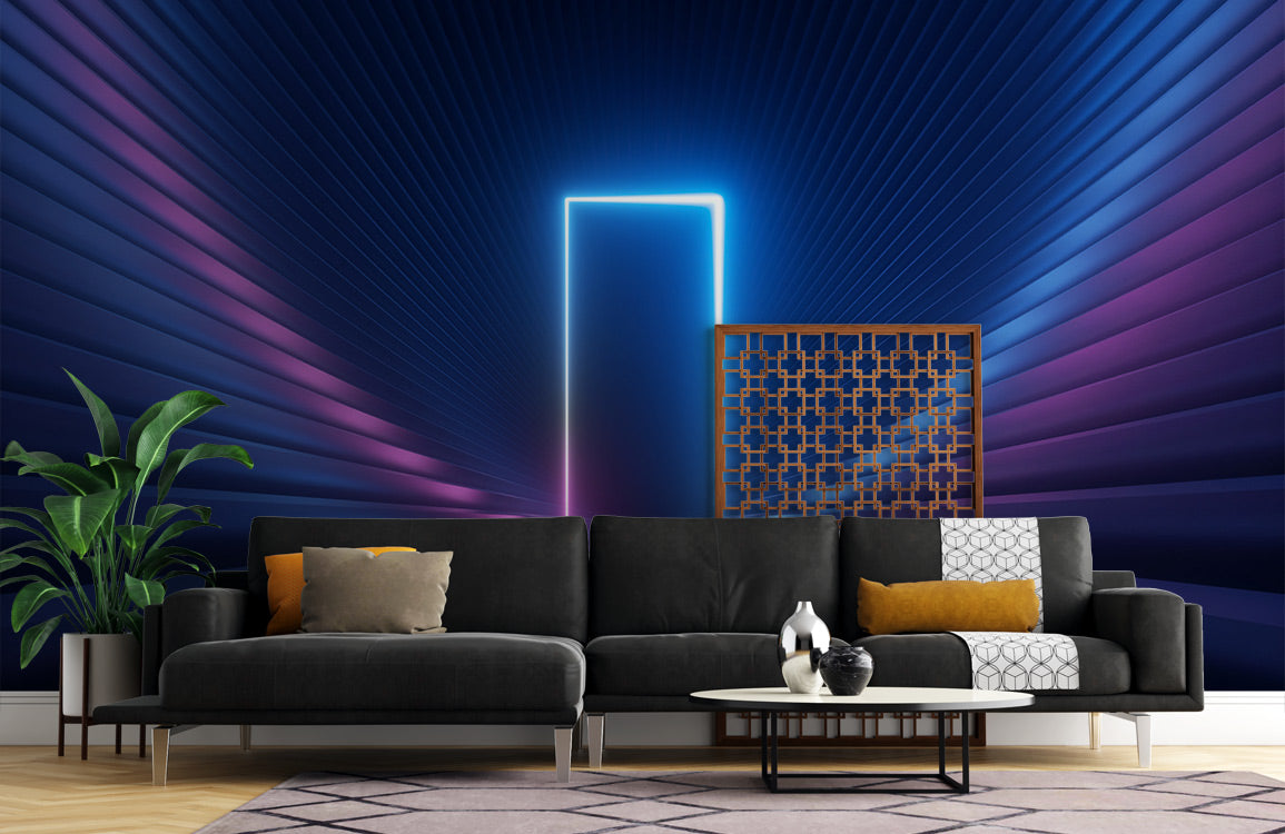 Neon Gateway Illusion Mural Wallpaper in living room
