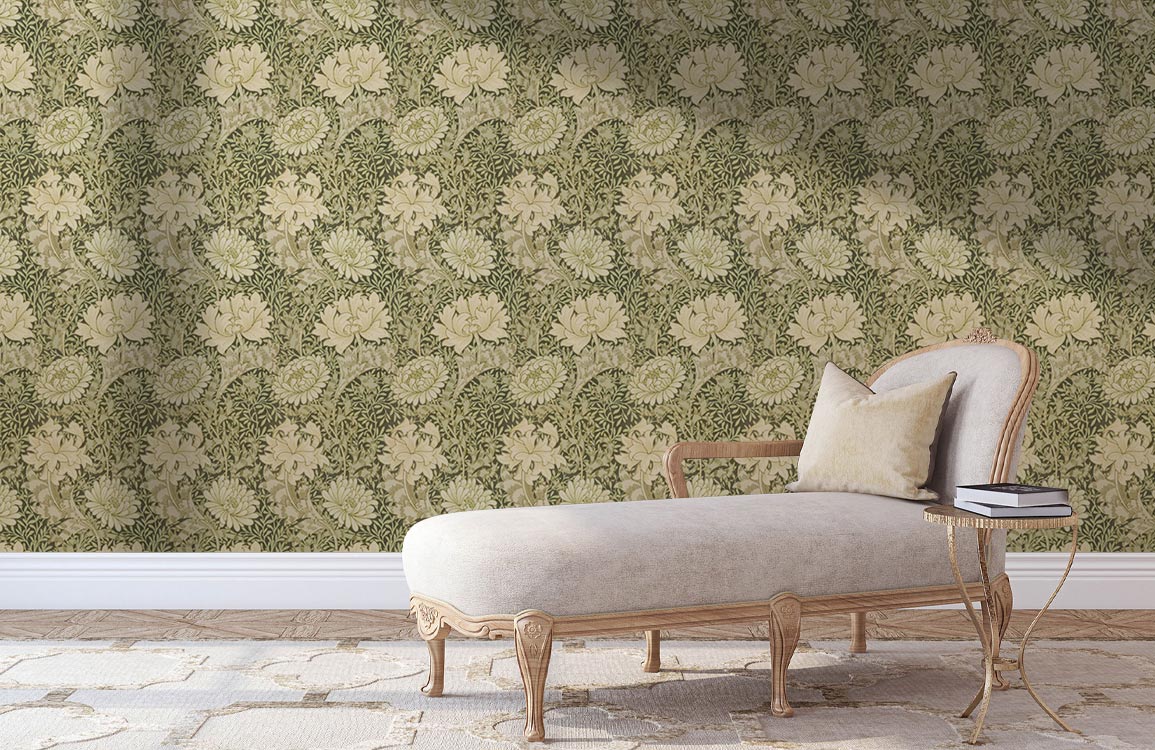 Verdant Floral Cascade Mural Wallpaper in living room