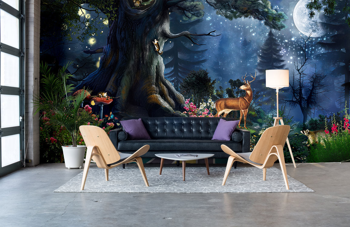 Enchanted Forest Dream Mural Wallpaper in living room
