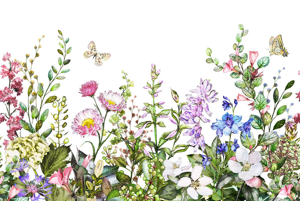 Wallpaper with a Delicate Floral Meadow Design for Home Decoration