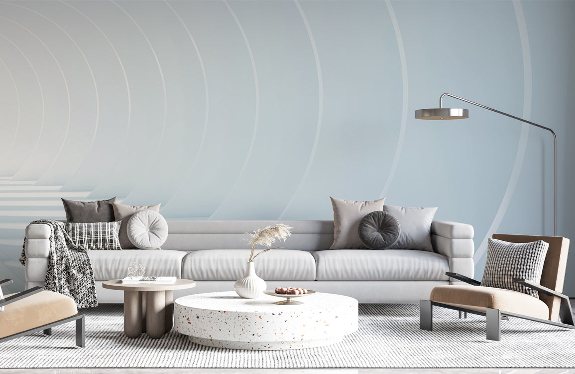 Elegant Curved Perspective Mural Wallpaper in living room