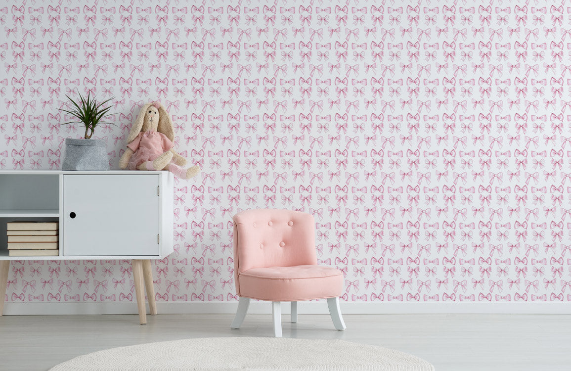 Sweetheart Bows Mural Wallpaper in child's room
