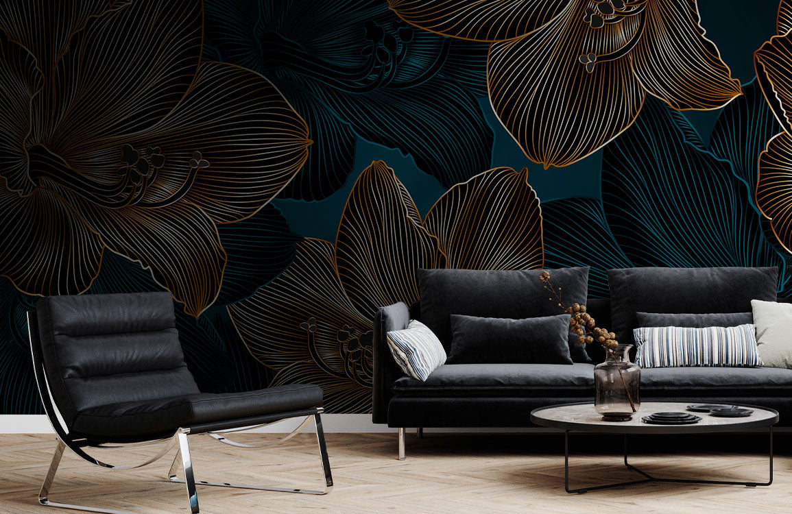 Golden Bloom Symphony Mural Wallpaper