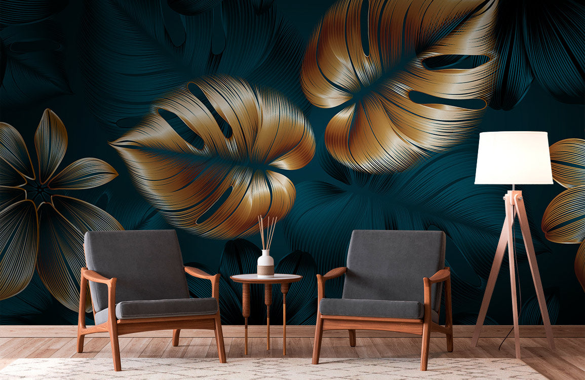 Golden Tropical Elegance Mural Wallpaper