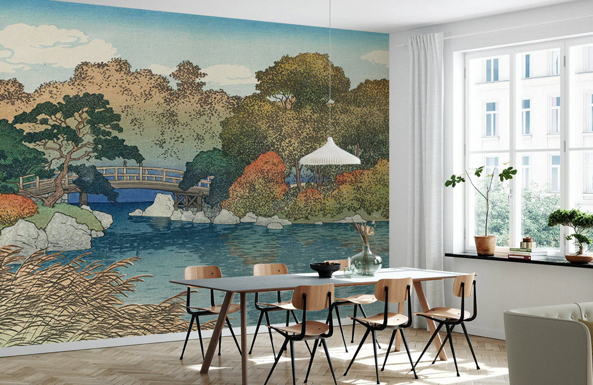 Autumn Bridge Serenity Mural Wallpaper
