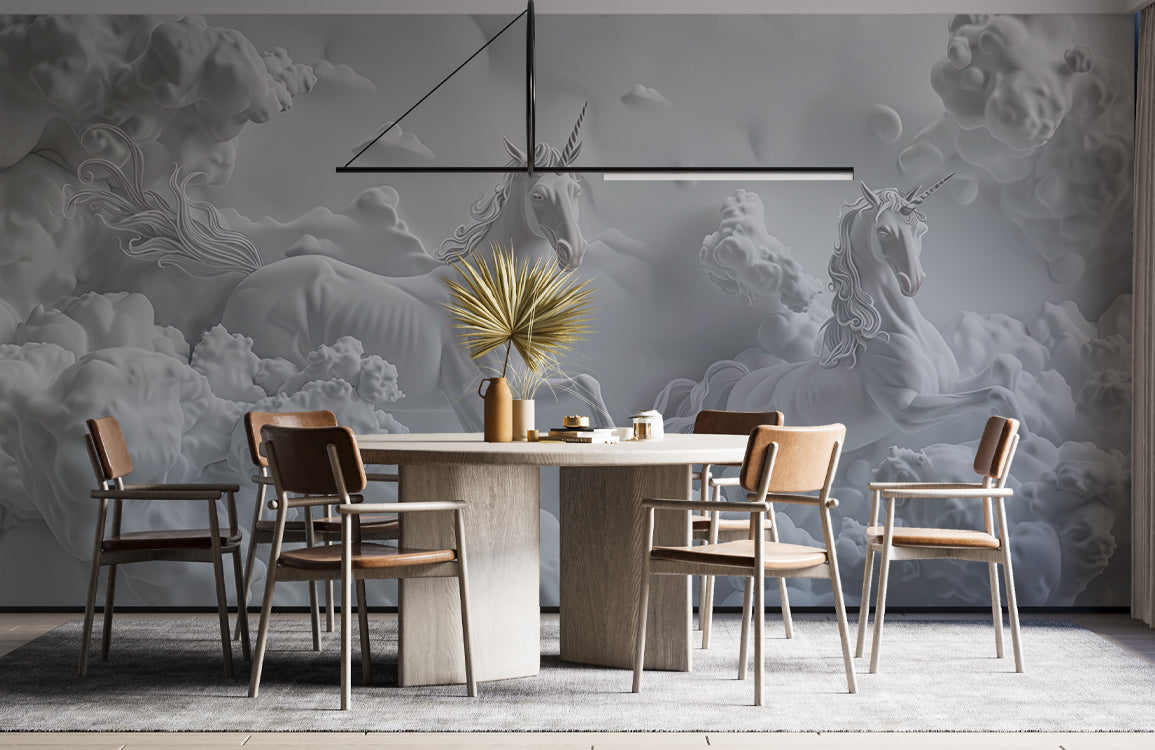 Enchanted Unicorn Journey Mural Wallpaper in dining room