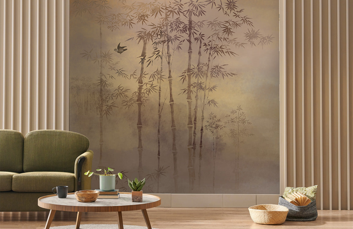 Golden Bamboo Forest Mural Wallpaper in living room