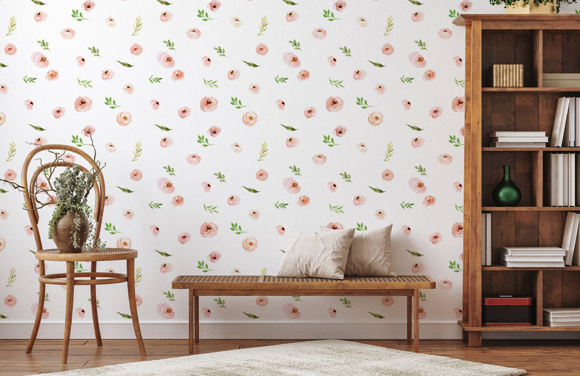 Blush Rose Harmony Mural Wallpaper in living room