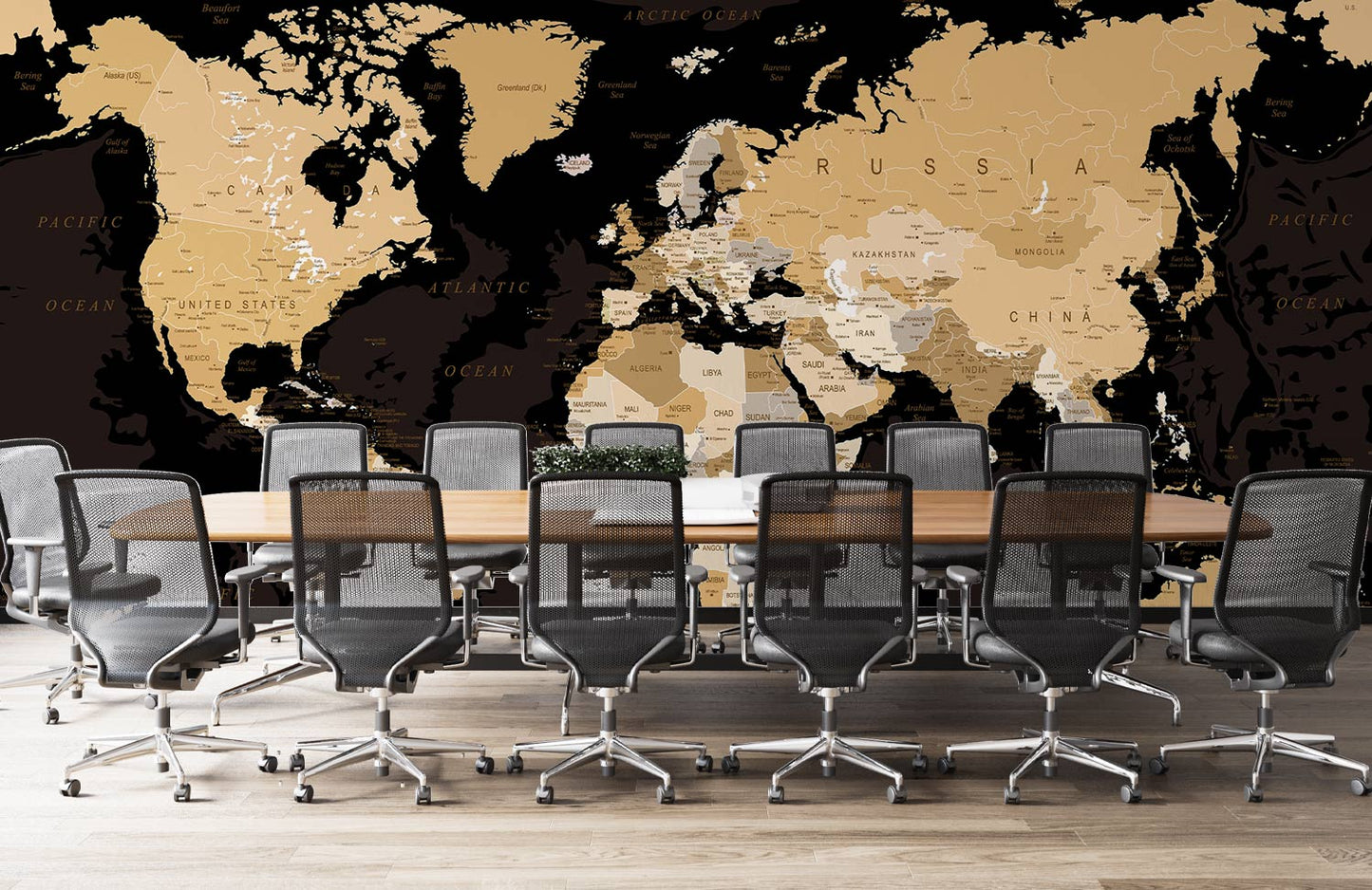 Elegant World Map Wall Wallpaper in conference room