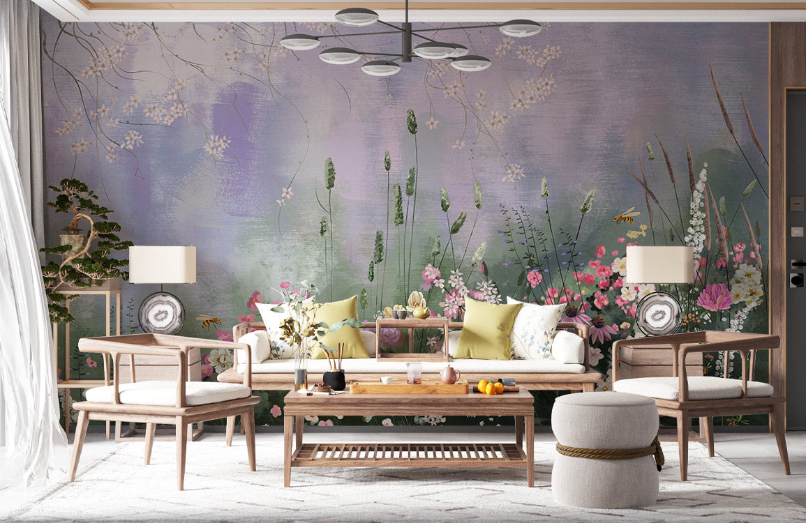 Imitation Oil Painting Flower Mural Wallpaper in living room
